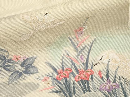 平和屋着物＊夏物　九寸名古屋帯　唐織　白鷺　金糸　正絹　逸品　CABL7732tx