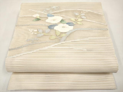 平和屋着物＊夏物　八寸名古屋帯　絽綴れ　枝椿　金銀糸　正絹　逸品　CABL7734tx