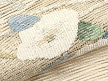平和屋着物＊夏物　八寸名古屋帯　絽綴れ　枝椿　金銀糸　正絹　逸品　CABL7734tx