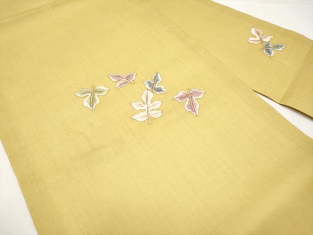 平和屋着物＊夏物　九寸名古屋帯　総刺繍　舞葉文　玉蜀黍色　金糸　正絹　逸品　CABL7745tx