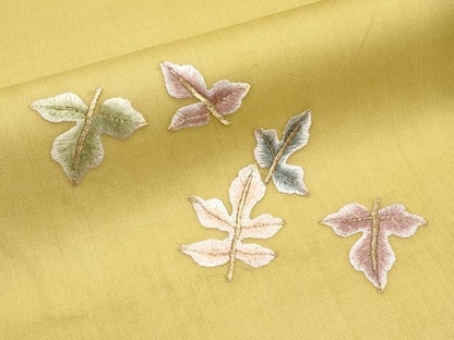 平和屋着物＊夏物　九寸名古屋帯　総刺繍　舞葉文　玉蜀黍色　金糸　正絹　逸品　CABL7745tx