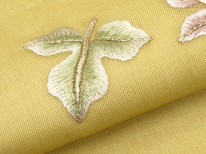 平和屋着物＊夏物　九寸名古屋帯　総刺繍　舞葉文　玉蜀黍色　金糸　正絹　逸品　CABL7745tx