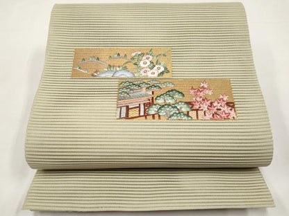 平和屋着物＊夏物　中国三大刺繍　相良刺繍　八寸名古屋帯　風景文　金彩　正絹　逸品　CABL7748tx