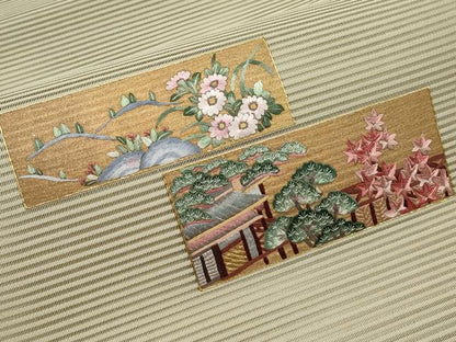 平和屋着物＊夏物　中国三大刺繍　相良刺繍　八寸名古屋帯　風景文　金彩　正絹　逸品　CABL7748tx