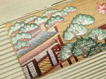 平和屋着物＊夏物　中国三大刺繍　相良刺繍　八寸名古屋帯　風景文　金彩　正絹　逸品　CABL7748tx