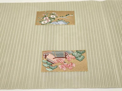 平和屋着物＊夏物　中国三大刺繍　相良刺繍　八寸名古屋帯　風景文　金彩　正絹　逸品　CABL7748tx