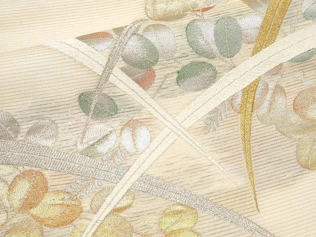 平和屋着物＊夏物　九寸名古屋帯　唐織　萩文　金銀糸　正絹　逸品　CABL7749tx