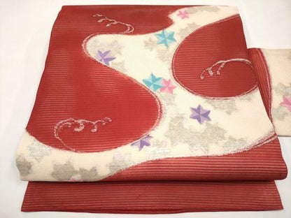 平和屋着物＊夏物　九寸名古屋帯　竜田川　銀糸　正絹　逸品　CABL7750tx