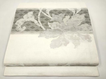 平和屋着物＊夏物　九寸開き名古屋帯　牡丹唐草文　銀糸　正絹　逸品　CABL7761tx
