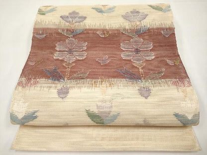 平和屋着物＊夏物　1854年創業　帯屋捨松　八寸名古屋帯　草花文　正絹　逸品　CABL7763tx