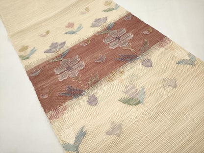 平和屋着物＊夏物　1854年創業　帯屋捨松　八寸名古屋帯　草花文　正絹　逸品　CABL7763tx