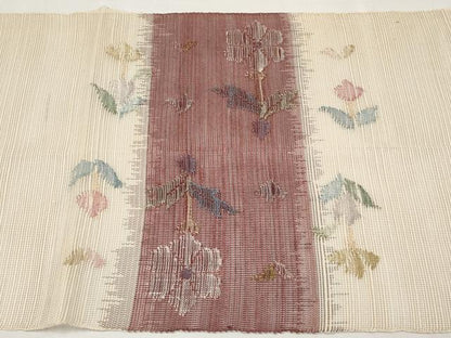 平和屋着物＊夏物　1854年創業　帯屋捨松　八寸名古屋帯　草花文　正絹　逸品　CABL7763tx