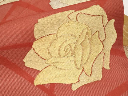 平和屋着物＊夏物　九寸名古屋帯　薔薇　金銀糸　正絹　逸品　CABL7768tx