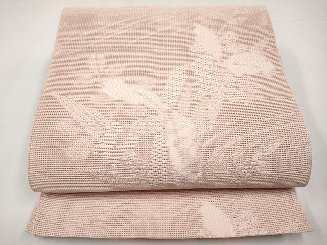 平和屋着物＊夏物　八寸名古屋帯　流水草花文　一斤染色　正絹　逸品　CABL7773tx
