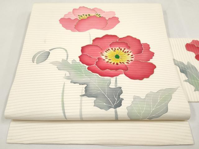 平和屋着物＊夏物　絽塩瀬　九寸名古屋帯　草花文　金彩　正絹　逸品　CABL7775tx