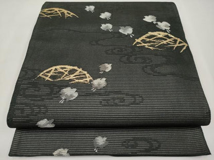 平和屋着物＊夏物　六通柄袋帯　千鳥　黒地　金糸　正絹　逸品　CABL7778tx