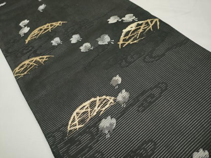 平和屋着物＊夏物　六通柄袋帯　千鳥　黒地　金糸　正絹　逸品　CABL7778tx