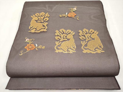 平和屋着物＊夏物　太鼓柄袋帯　総刺繍　花兎　正絹　逸品　CABL7782tx