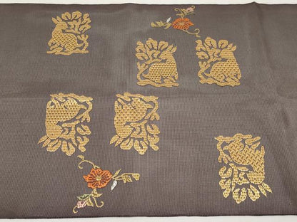 平和屋着物＊夏物　太鼓柄袋帯　総刺繍　花兎　正絹　逸品　CABL7782tx