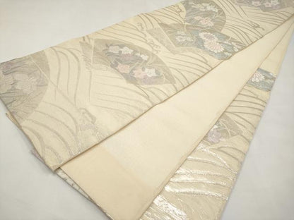平和屋着物＊夏物　六通柄袋帯　地紙草花文　銀糸　正絹　逸品　CABL7784tx