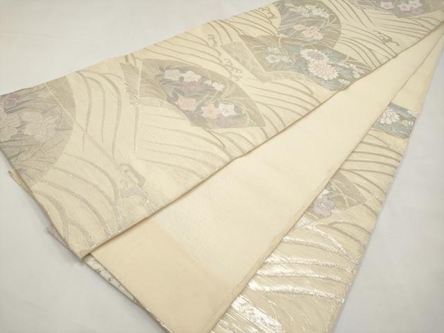 平和屋着物＊夏物　六通柄袋帯　地紙草花文　銀糸　正絹　逸品　CABL7784tx