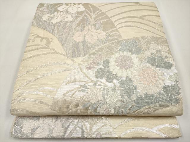 平和屋着物＊夏物　六通柄袋帯　地紙草花文　銀糸　正絹　逸品　CABL7784tx