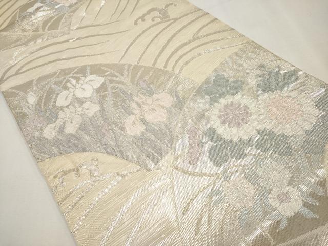 平和屋着物＊夏物　六通柄袋帯　地紙草花文　銀糸　正絹　逸品　CABL7784tx