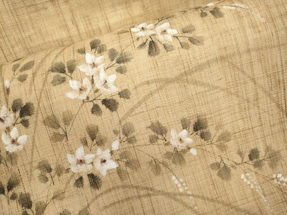 平和屋着物＊夏物　九寸名古屋帯　手描き　枝花文　麻　逸品　CABL7787tx