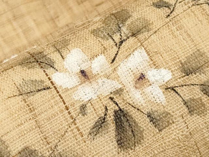 平和屋着物＊夏物　九寸名古屋帯　手描き　枝花文　麻　逸品　CABL7787tx