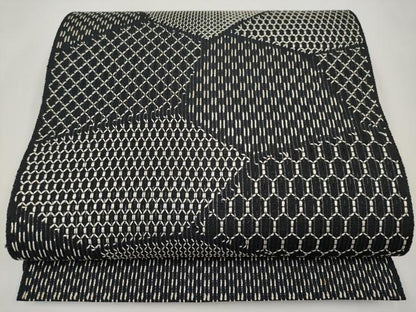 平和屋着物＊夏物　八寸名古屋帯　切嵌文　黒地　正絹　逸品　CABL7792tx