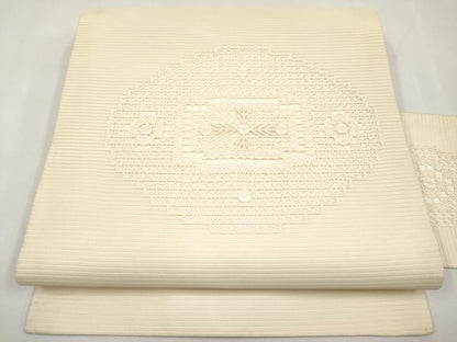 平和屋着物＊夏物　九寸名古屋帯　ドロンワーク　抽象文　正絹　逸品　CABL7797tx