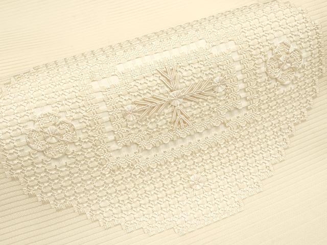 平和屋着物＊夏物　九寸名古屋帯　ドロンワーク　抽象文　正絹　逸品　CABL7797tx