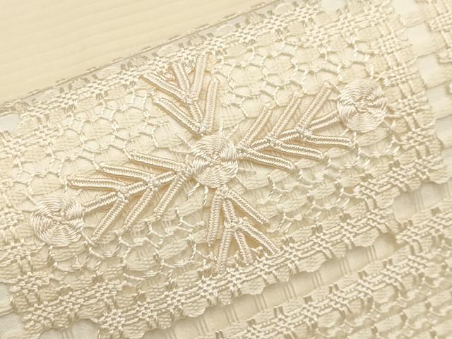 平和屋着物＊夏物　九寸名古屋帯　ドロンワーク　抽象文　正絹　逸品　CABL7797tx