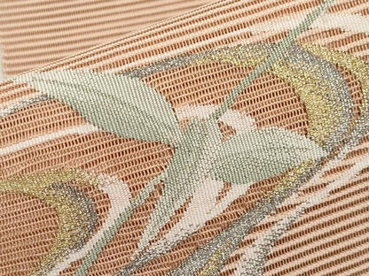 平和屋着物＊夏物　八寸名古屋帯　絽綴れ　流水枝花文　金銀糸　正絹　逸品　CABL7799tx