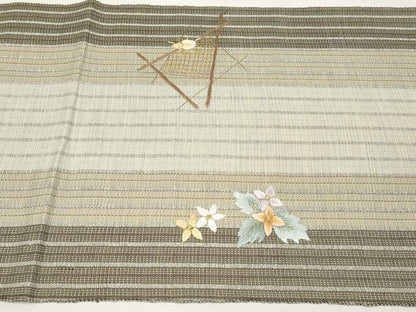 平和屋着物＊夏物　八寸名古屋帯　総刺繍　草花文　金糸　正絹　逸品　未使用　CABL7812tx
