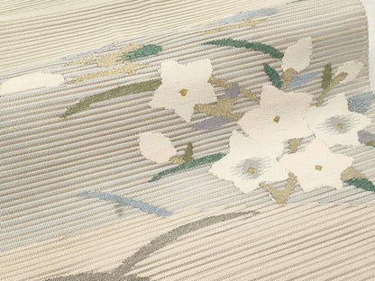 平和屋着物＊夏物　八寸名古屋帯　絽綴れ　草花文　金銀糸　正絹　逸品　CABL7819tx