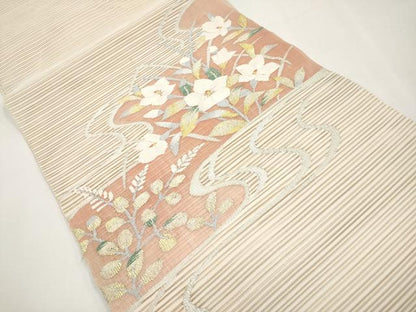平和屋着物＊夏物　八寸名古屋帯　絽綴れ　流水草花文　金銀糸　正絹　逸品　CABL7832tx