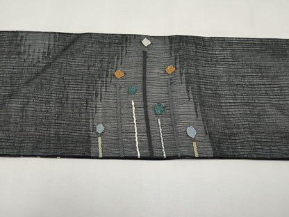 平和屋着物＊夏物　九寸名古屋帯　横段文　黒地　正絹　逸品　CABL7850tx
