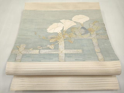 平和屋着物＊夏物　八寸名古屋帯　絽綴れ　朝顔　金銀糸　正絹　逸品　CABL7852tx