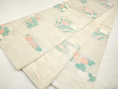 平和屋着物＊夏物　六通柄　本袋帯　草花文　銀糸　正絹　逸品　CABL7900tx