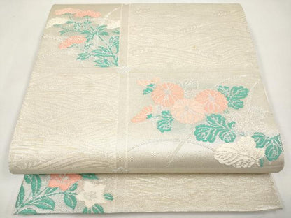 平和屋着物＊夏物　六通柄　本袋帯　草花文　銀糸　正絹　逸品　CABL7900tx