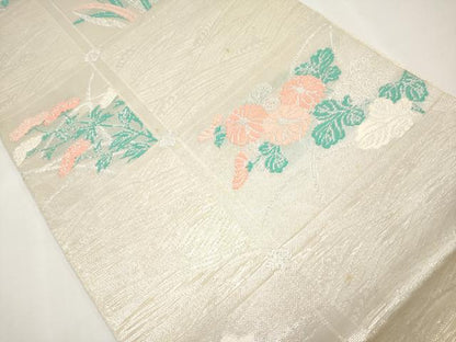 平和屋着物＊夏物　六通柄　本袋帯　草花文　銀糸　正絹　逸品　CABL7900tx