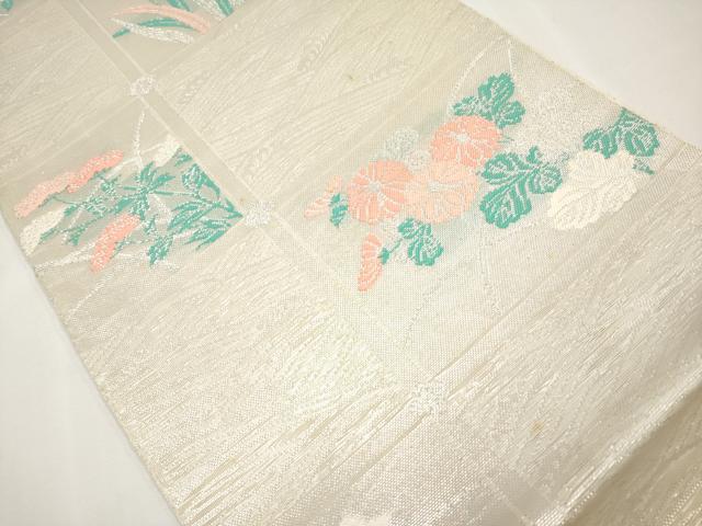 平和屋着物＊夏物　六通柄　本袋帯　草花文　銀糸　正絹　逸品　CABL7900tx