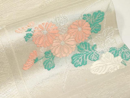 平和屋着物＊夏物　六通柄　本袋帯　草花文　銀糸　正絹　逸品　CABL7900tx