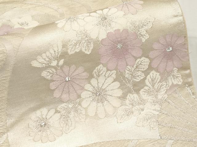 平和屋着物＊夏物　六通柄袋帯　流水扇面花文　銀糸　正絹　逸品　CABL7971tx