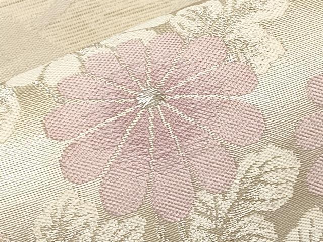 平和屋着物＊夏物　六通柄袋帯　流水扇面花文　銀糸　正絹　逸品　CABL7971tx