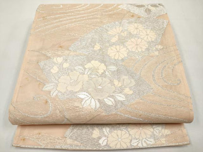 平和屋着物＊夏物　六通柄袋帯　地紙花文　銀糸　正絹　逸品　CABL7973tx