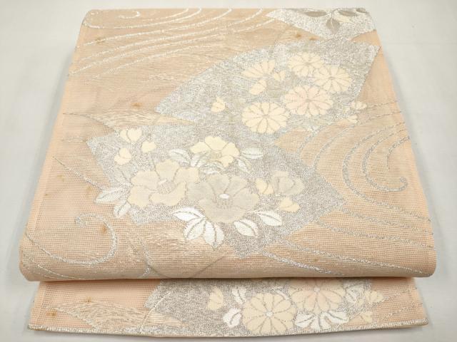 平和屋着物＊夏物　六通柄袋帯　地紙花文　銀糸　正絹　逸品　CABL7973tx