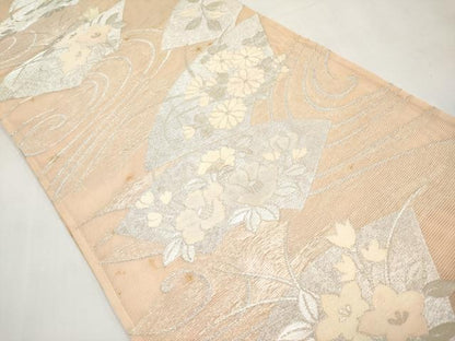 平和屋着物＊夏物　六通柄袋帯　地紙花文　銀糸　正絹　逸品　CABL7973tx