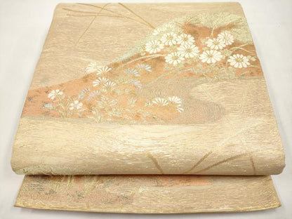 平和屋着物＊夏物　六通柄袋帯　遠山草花文　金銀糸　正絹　逸品　CABL7974tx